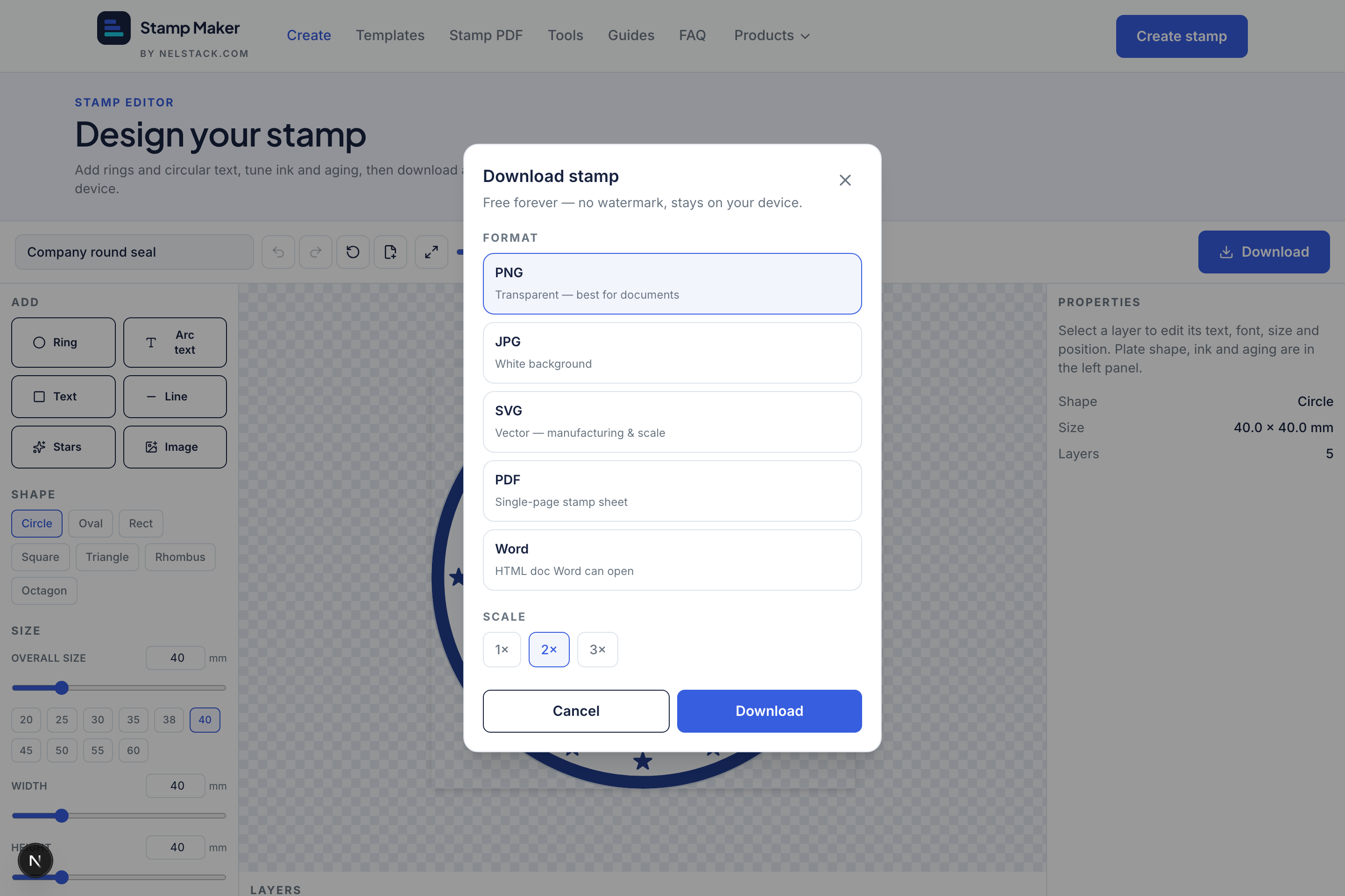 Export dialog with SVG and PNG options.